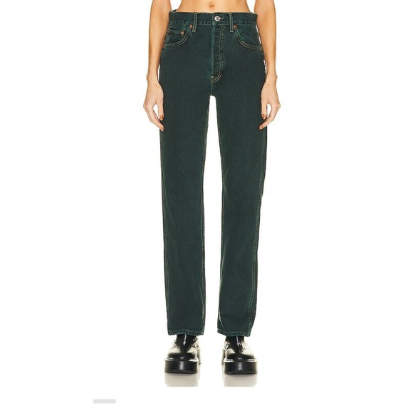 NEW‎ RE/DONE Jeans Women's 26 90s High Rise Loose Evergreen Dipped Denim Green - Picture 1 of 13